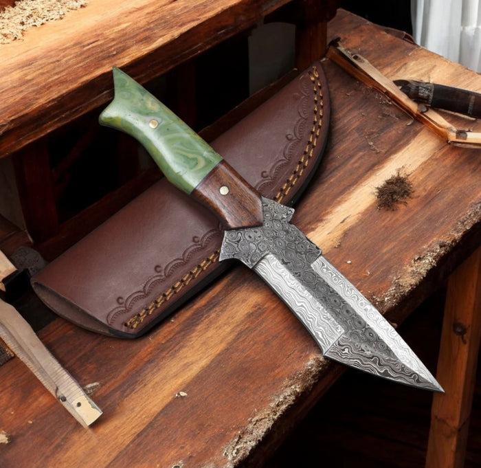 Camel Bone Hand Forged Damascus Steel Hunting Knife cskforged