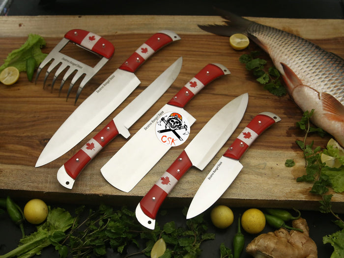 Canadian Flag Handle Stainless Steel Knives Set cskforged