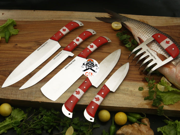 Canadian Flag Handle Stainless Steel Knives Set cskforged