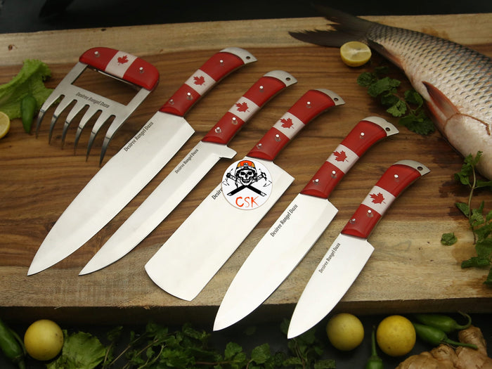 Canadian Flag Handle Stainless Steel Knives Set cskforged