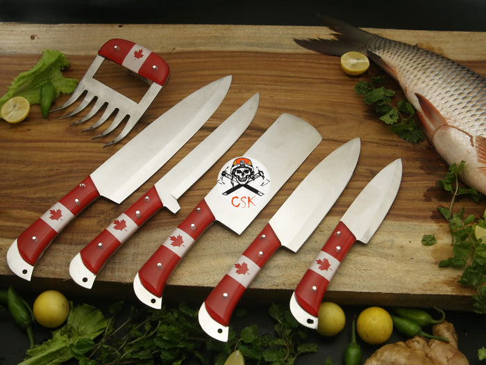 Canadian Flag Handle Stainless Steel Knives Set cskforged