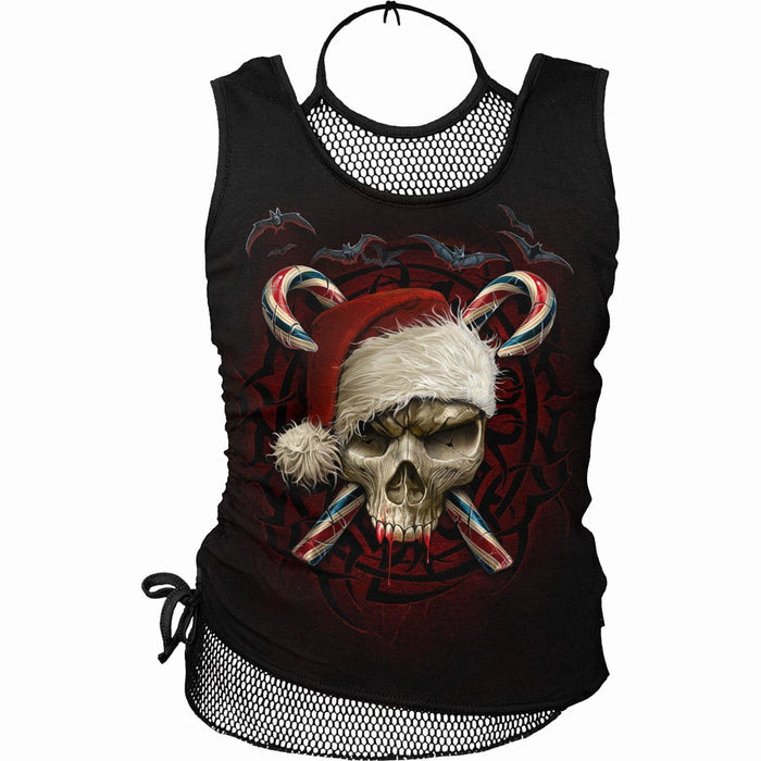 CANDY CANE SANTA - 2in1 Neck Tie Mesh Top Black Spiral USA
