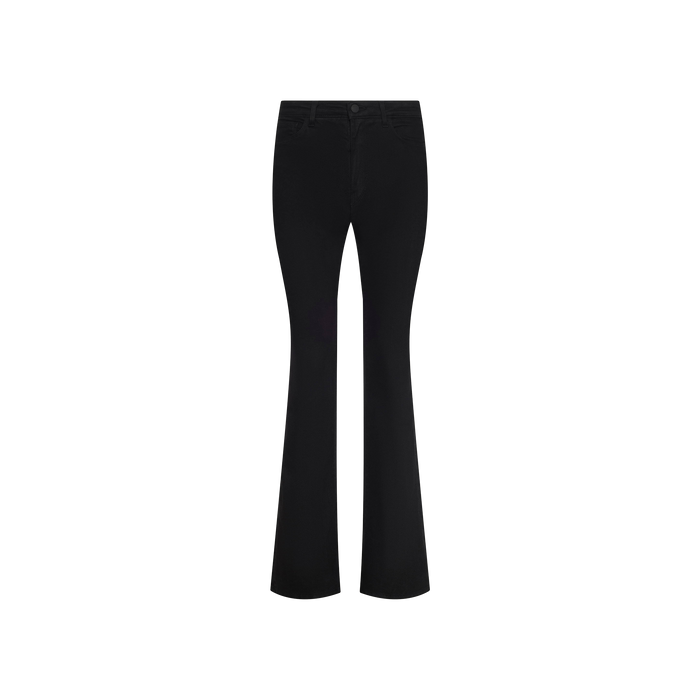 Cara Low-Rise Bootcut Jean displayed on a white background. Crafted from stretch denim, these jeans feature a low-rise fitted waist and thighs with a subtle bootcut flare at the hem, classic pockets, and a button closure.