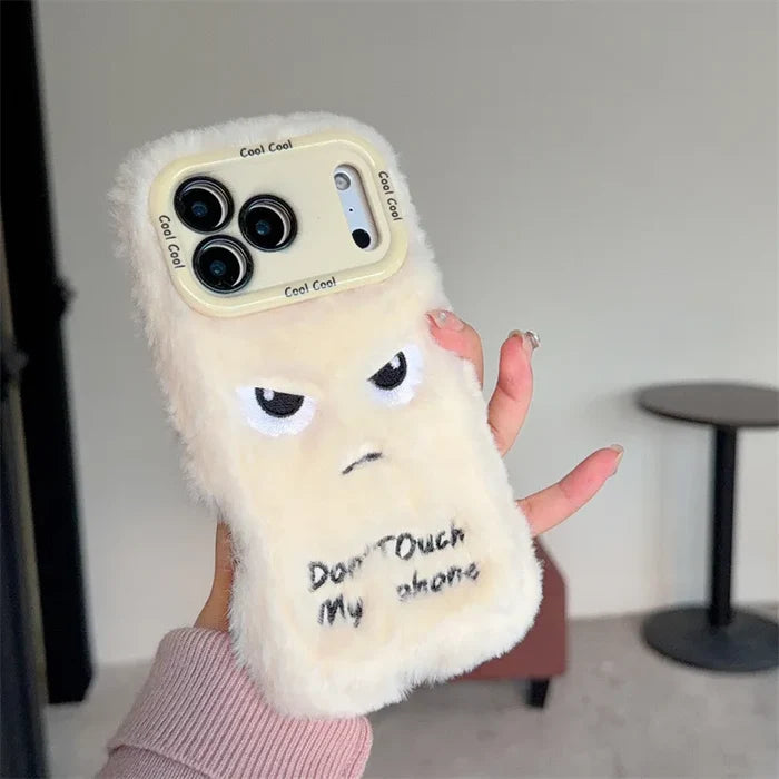 Cartoon Angry Face Expression Fluffy Plush Phone Case For iPhone PhoneShells
