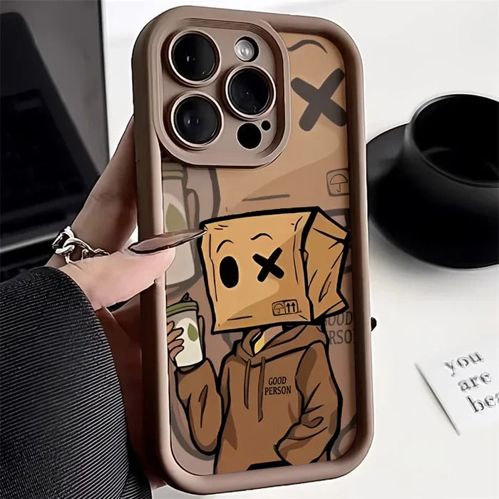Cartoon Box Man Pattern Matte Soft Phone Case PhoneShells