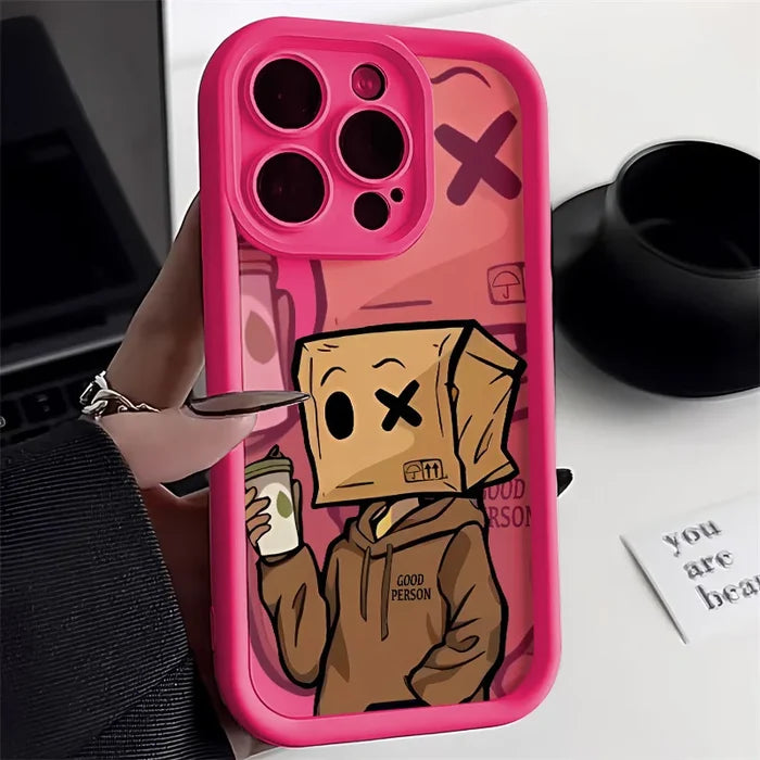 Cartoon Box Man Pattern Matte Soft Phone Case PhoneShells