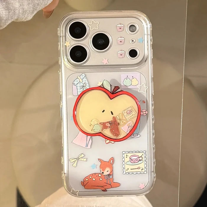 Cartoon Deer Graffiti Apple Quicksand Shake Bracket Phone Case For iPhone PhoneShells