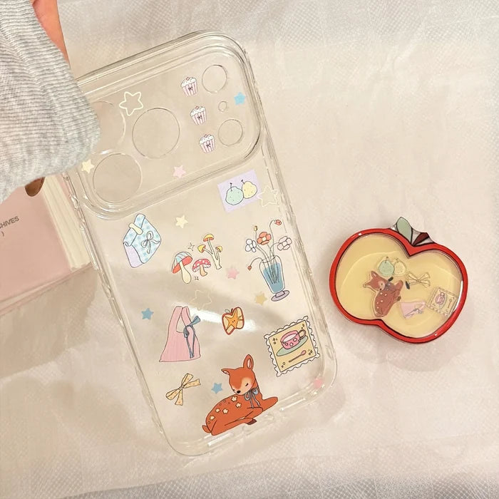 Cartoon Deer Graffiti Apple Quicksand Shake Bracket Phone Case For iPhone PhoneShells