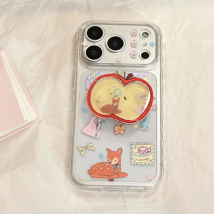 Cartoon Deer Graffiti Apple Quicksand Shake Bracket Phone Case For iPhone PhoneShells