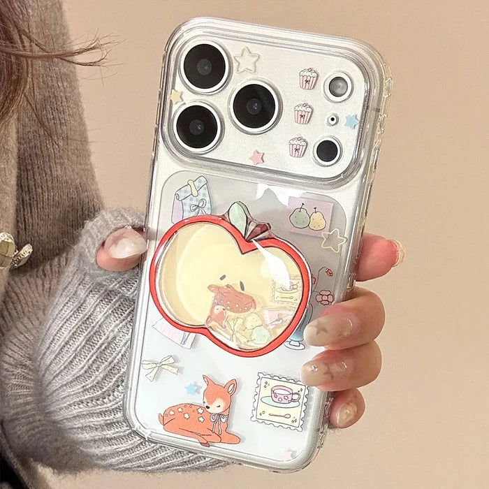 Cartoon Deer Graffiti Apple Quicksand Shake Bracket Phone Case For iPhone PhoneShells