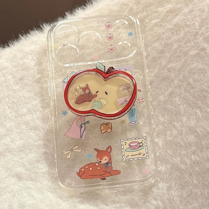 Cartoon Deer Graffiti Apple Quicksand Shake Bracket Phone Case For iPhone PhoneShells