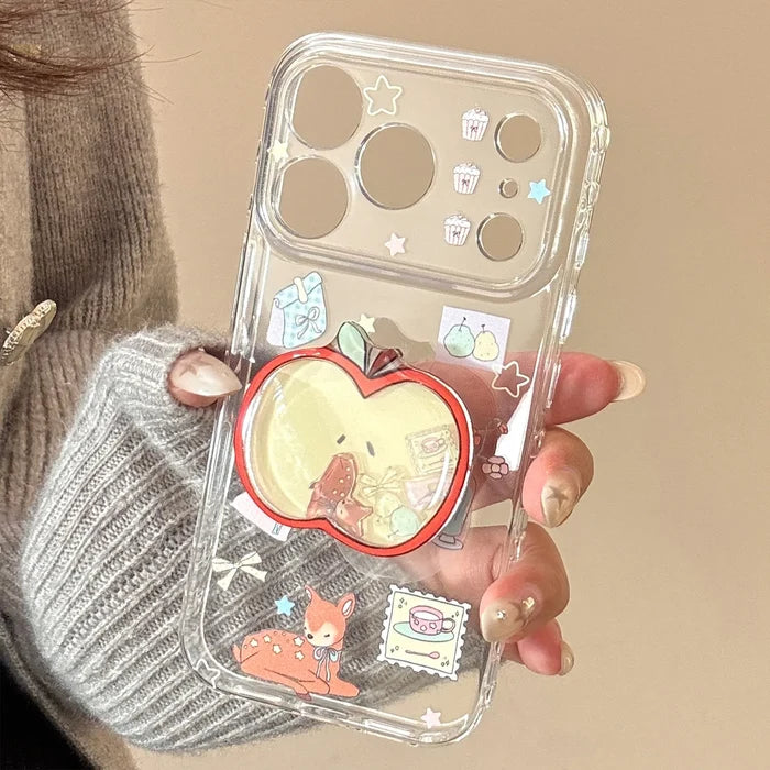 Cartoon Deer Graffiti Apple Quicksand Shake Bracket Phone Case For iPhone PhoneShells