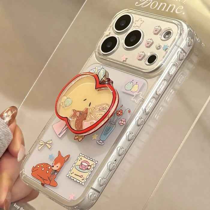 Cartoon Deer Graffiti Apple Quicksand Shake Bracket Phone Case For iPhone PhoneShells