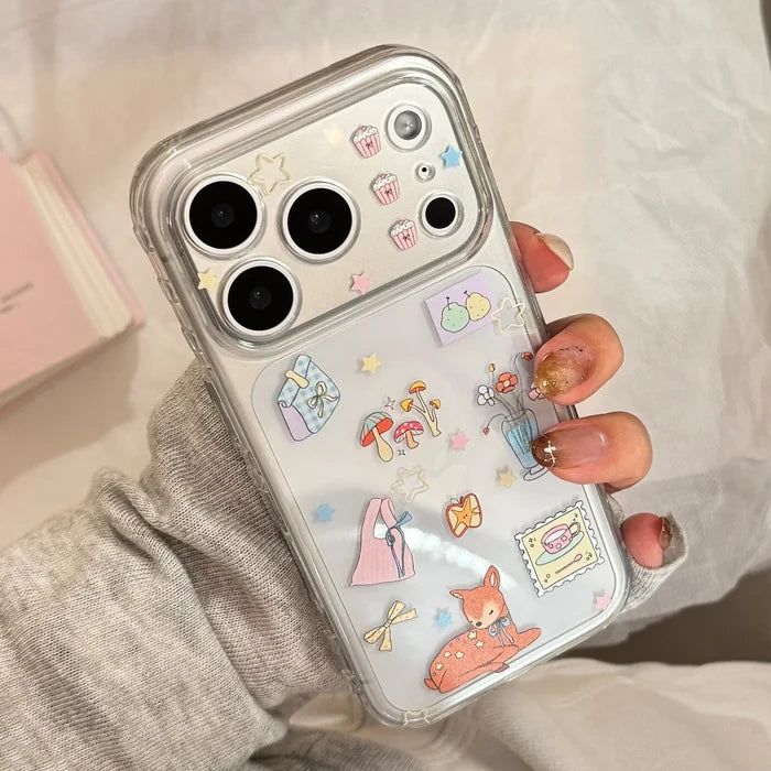 Cartoon Deer Graffiti Apple Quicksand Shake Bracket Phone Case For iPhone PhoneShells