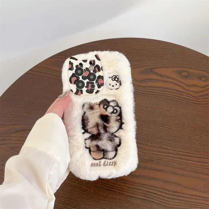 Cartoon Fluffy Hello Kitty Plush Cat Ears Phone Case PhoneShells