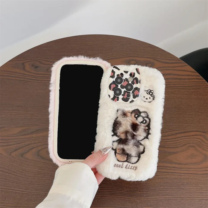 Cartoon Fluffy Hello Kitty Plush Cat Ears Phone Case PhoneShells