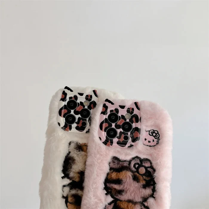 Cartoon Fluffy Hello Kitty Plush Cat Ears Phone Case PhoneShells