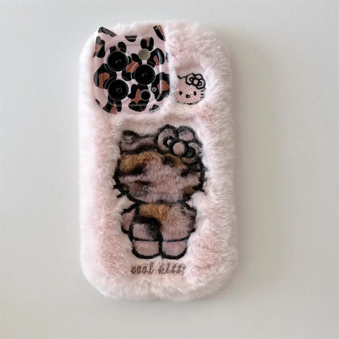 Cartoon Fluffy Hello Kitty Plush Cat Ears Phone Case PhoneShells