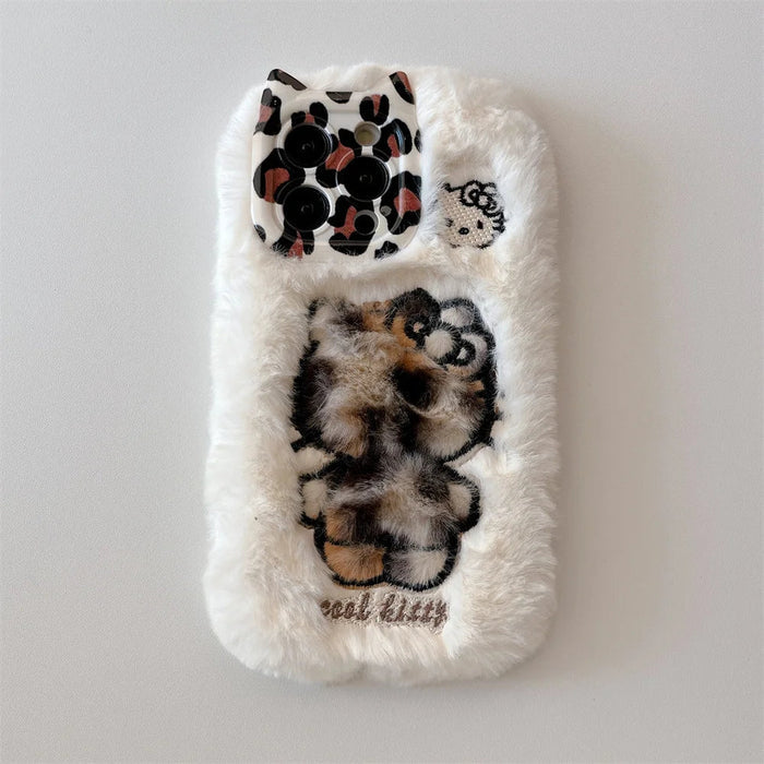Cartoon Fluffy Hello Kitty Plush Cat Ears Phone Case PhoneShells