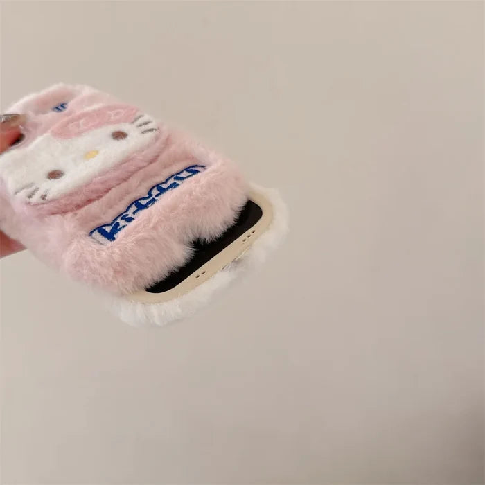 Cartoon Hello Kitty Plush Cat Ears Warm Winter Furry Fur Cover Phone Case PhoneShells