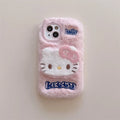 Cartoon Hello Kitty Plush Cat Ears Warm Winter Furry Fur Cover Phone Case PhoneShells
