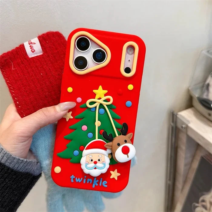 Cartoon Santa Claus Elk Bow Pendant Christmas Tree Silicone Soft Phone Case For iPhone PhoneShells