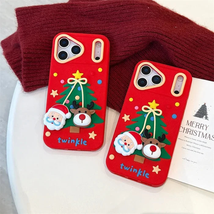 Cartoon Santa Claus Elk Bow Pendant Christmas Tree Silicone Soft Phone Case For iPhone PhoneShells