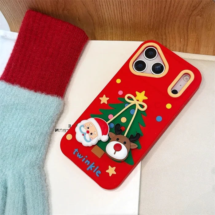 Cartoon Santa Claus Elk Bow Pendant Christmas Tree Silicone Soft Phone Case For iPhone PhoneShells