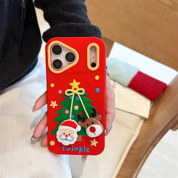 Cartoon Santa Claus Elk Bow Pendant Christmas Tree Silicone Soft Phone Case For iPhone PhoneShells