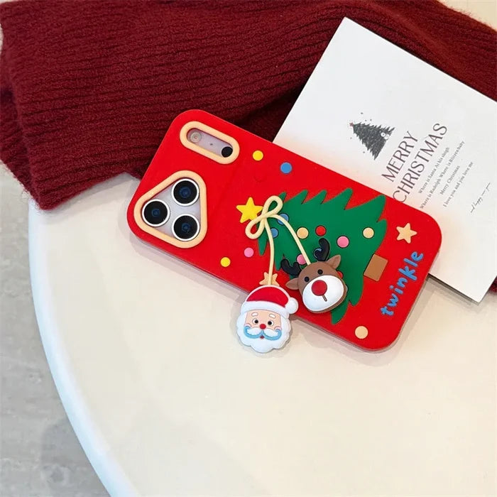 Cartoon Santa Claus Elk Bow Pendant Christmas Tree Silicone Soft Phone Case For iPhone PhoneShells
