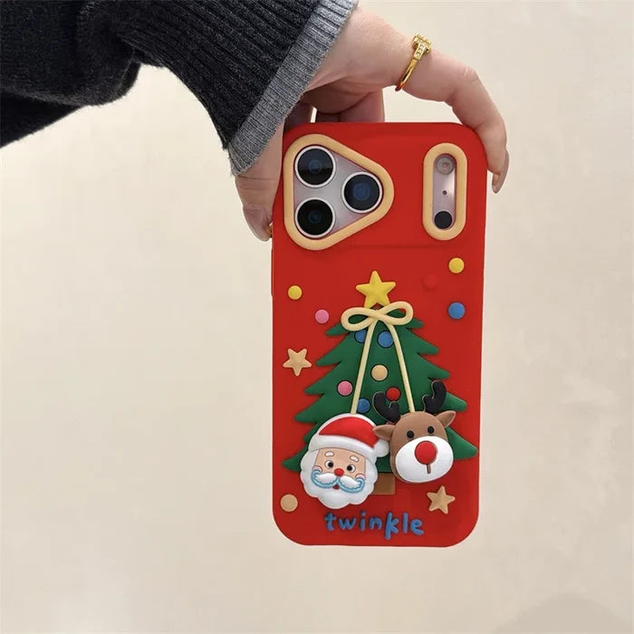 Cartoon Santa Claus Elk Bow Pendant Christmas Tree Silicone Soft Phone Case For iPhone PhoneShells