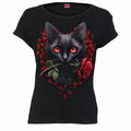 CAT'S LOVE - Boatneck Cap Sleeve Top Black Spiral USA