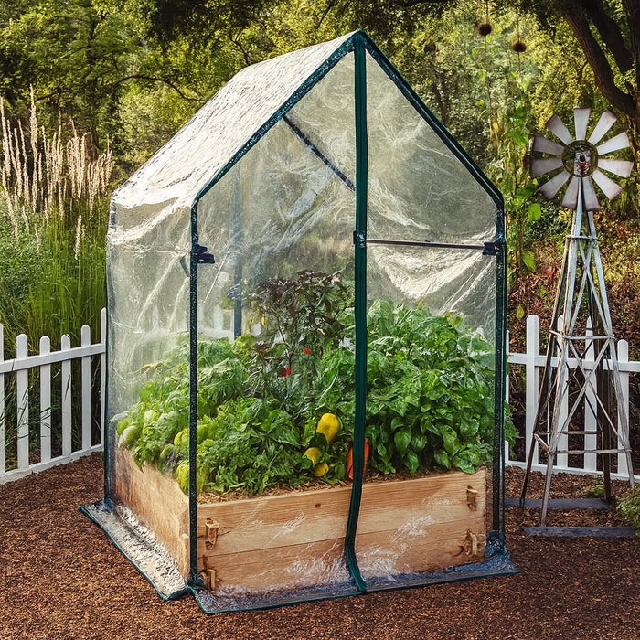 Cedar Raised Garden Bed with Greenhouse Cover Timberlane Gardens