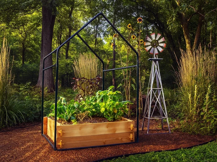Cedar Raised Garden Bed with Greenhouse Cover Timberlane Gardens