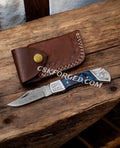 CelestialSnap Damascus - 7.5" Back Lock Pocket Knife with Leather Sheath cskforged