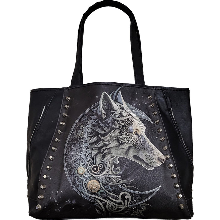 CELTIC WOLF - Tote Bag - Top quality PU Leather Studded Spiral USA