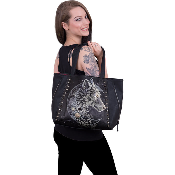 CELTIC WOLF - Tote Bag - Top quality PU Leather Studded Spiral USA