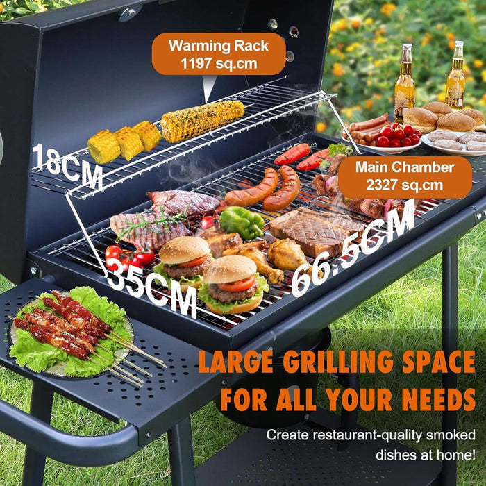 Charcoal Barrel Grill Featuring Extra Wide Side Tables