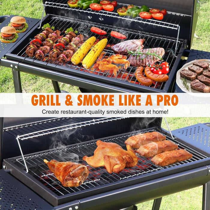 Charcoal Barrel Grill Featuring Extra Wide Side Tables