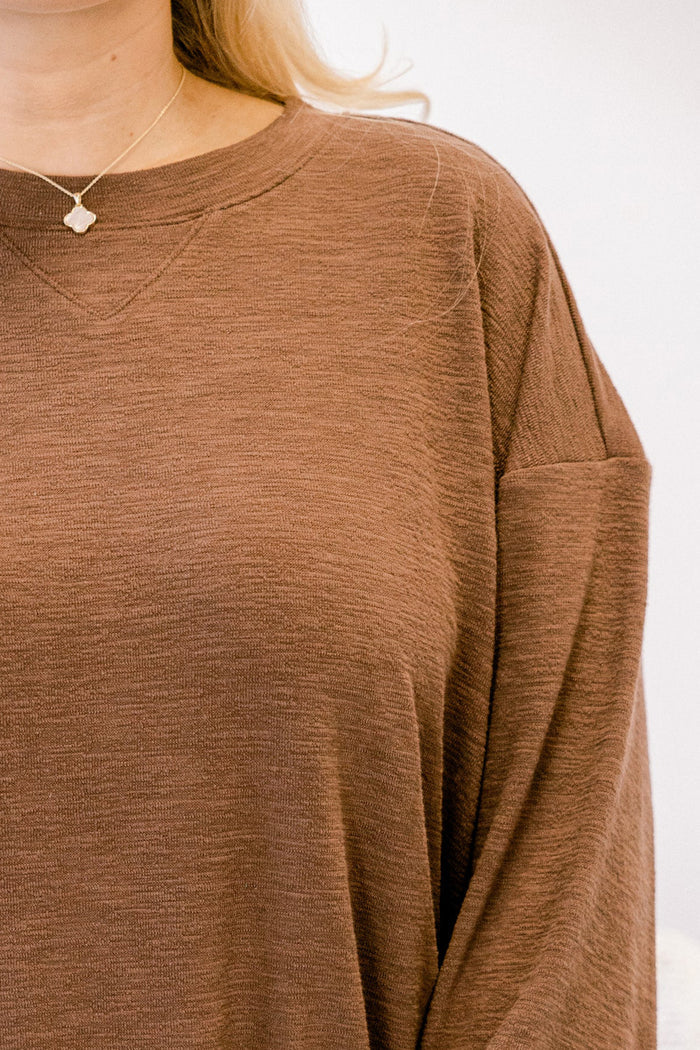 Chestnut Long Sleeve Round Neck Two Piece Plus Size Set Shewin