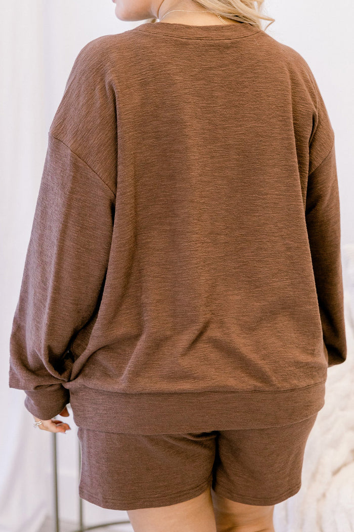 Chestnut Long Sleeve Round Neck Two Piece Plus Size Set Shewin