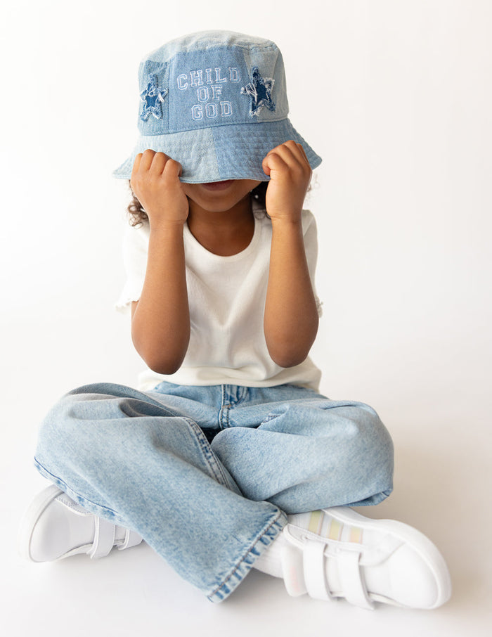 Child of God Denim Kids Bucket Hat Elevated Faith