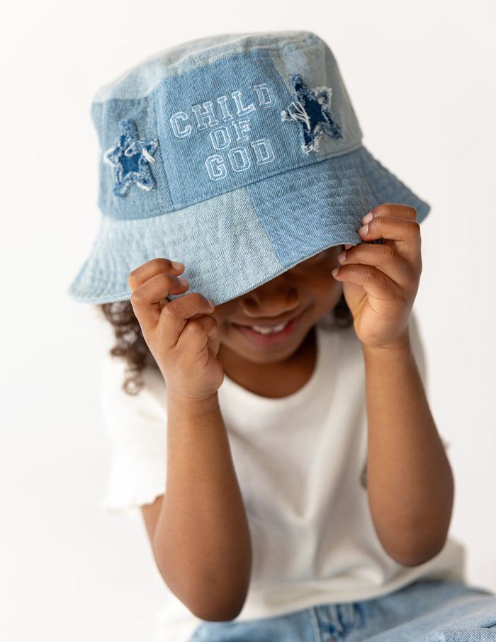 Child of God Denim Kids Bucket Hat Elevated Faith