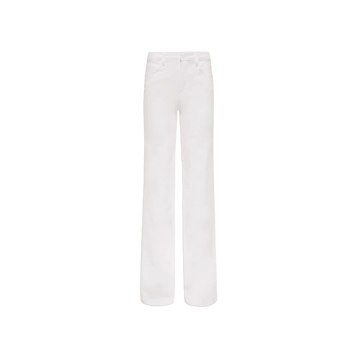 Clayton Wide-Leg Jean crafted from white stretch denim, featuring a high-rise and wide-leg silhouette, displayed against a plain white background.
