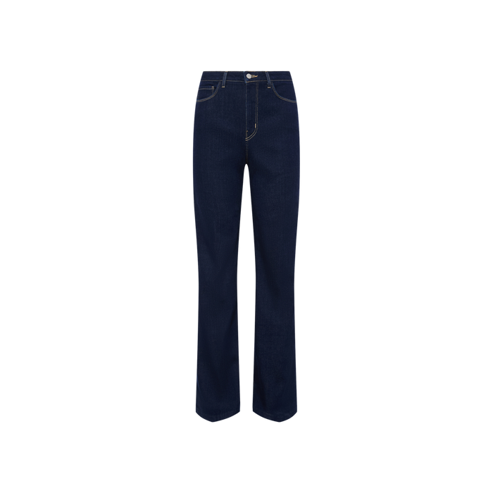 The Clayton Wide-Leg Jean is a dark wash, high-rise style featuring a wide-leg silhouette, front and back pockets, contrast stitching, belt loops, and a button closure. Shown on a plain white background.