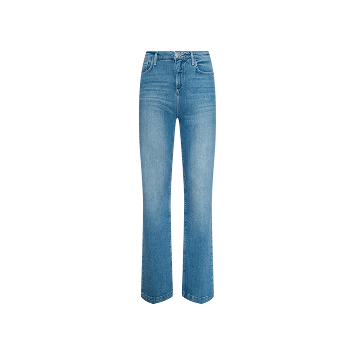 The Clayton Wide-Leg Jean in light blue denim features a high-rise fit and a subtle flare at the hem, shown against a plain white background.