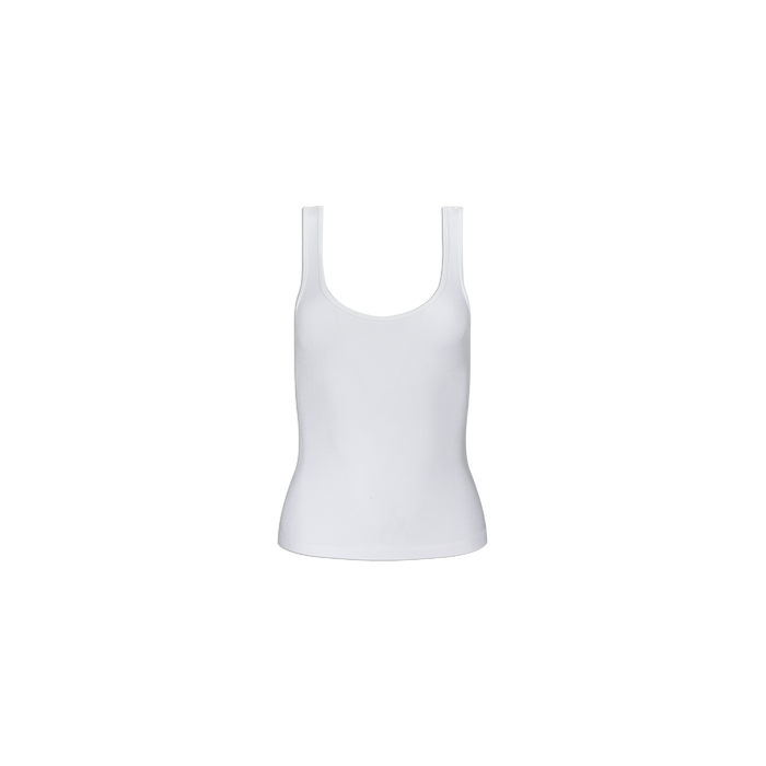 The Cole Scoopneck Tank, crafted from ribbed knit fabric, features a classic scoopneck design and is displayed on a white background.