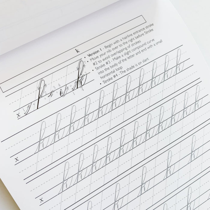 A sample page from the Copperplate Practice Pad by Logos Calligraphy - Lowercase Letters