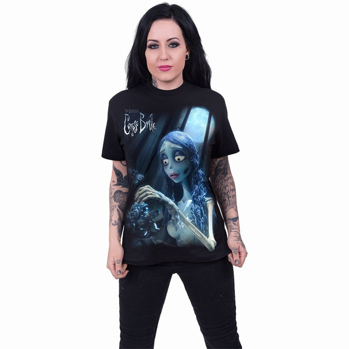 CORPSE BRIDE - GLOW IN THE DARK - Front Print T-Shirt Black Spiral USA