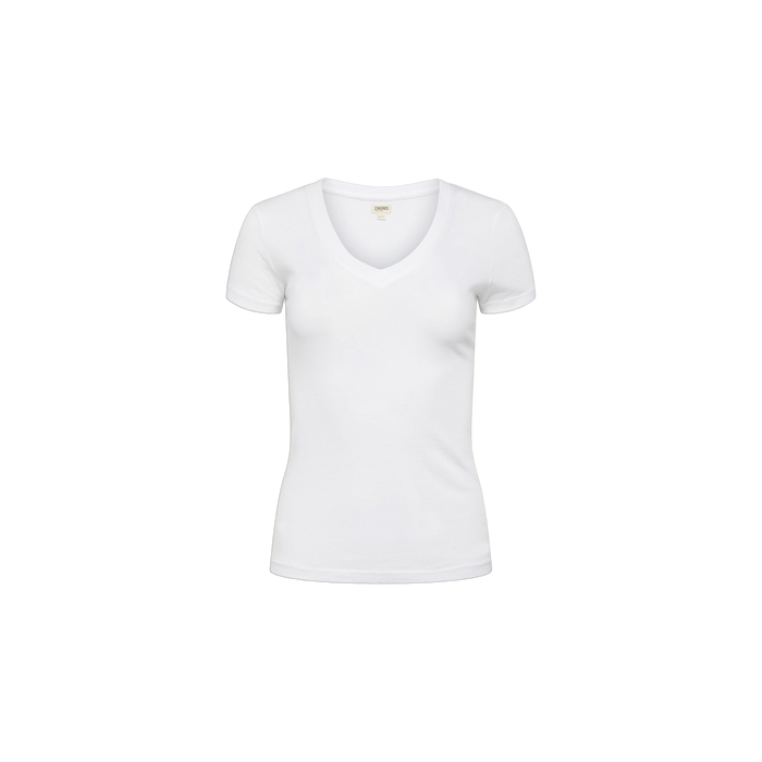 The Becca Cotton V-Neck Tee is a women’s short-sleeve, v-neck shirt crafted from 100 cotton and shown on a white background.